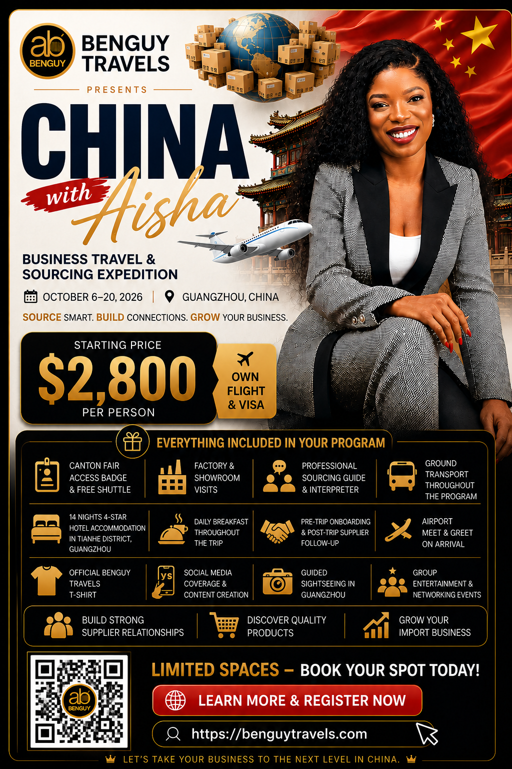 Benguy Travels China with Aisha business travel and sourcing expedition flyer